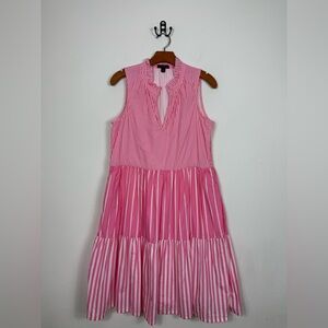 J. Crew Pink & White Sleeveless tiered popover Stripe Midi Dress Sz Small